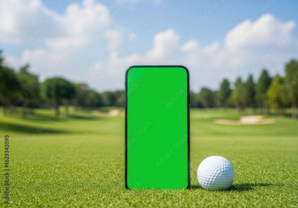 Obraz premium Smartphe with green screen golf course grass