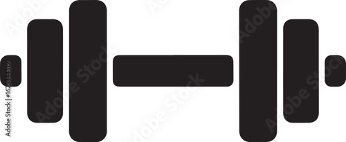 Black dumbbell illustration icon for fitness strength training and workout exercise promoting healthy lifestyle in black and white design
