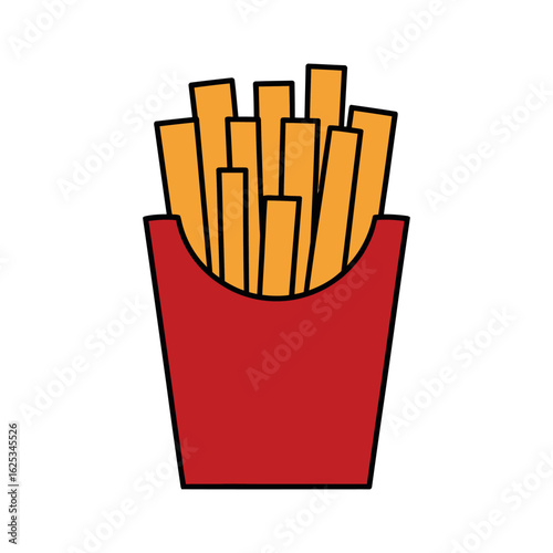 Red carton of french fries with golden potato sticks fast food snack