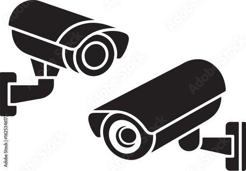 Two Security Cameras Surveillance System Illustration Security Concept Home Safety and Protection Video Monitoring Technology CCTV Security System Device
