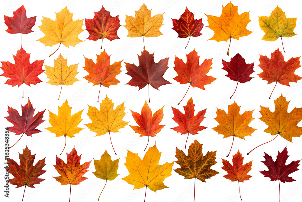 Fototapeta premium Collection of colorful autumn leaves isolated on a white background.
