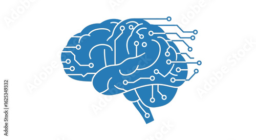 Illustration of a blue brain connected to circuits symbolizing artificial intelligence and neural networks