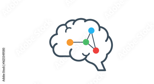 Illustration of a brain with colorful connected nodes representing neural networks and cognitive functions