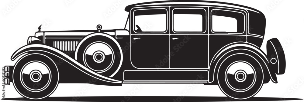 Fototapeta premium Elegant Black and White Vector Illustration of a Classic Vintage Car Representing Automotive History and Timeless Design