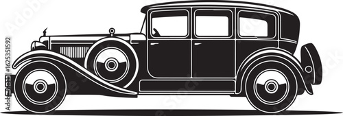 Elegant Black and White Vector Illustration of a Classic Vintage Car Representing Automotive History and Timeless Design