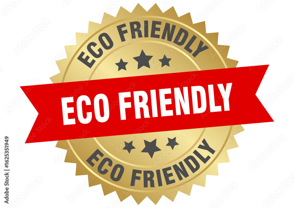 Obraz premium eco friendly. eco friendly round red and gold label isolated on transparent background