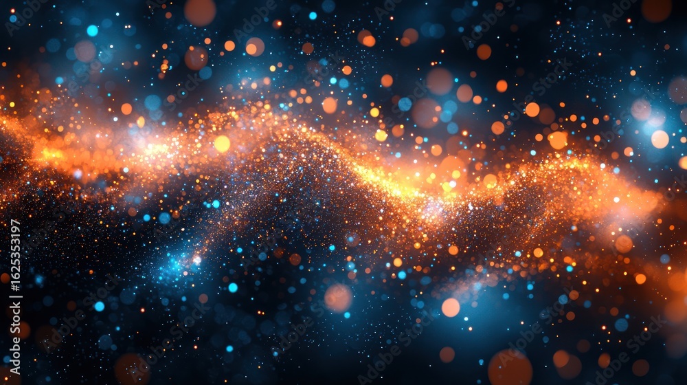 Obraz premium Abstract glowing particles swirling in dark space, possible use for background graphic