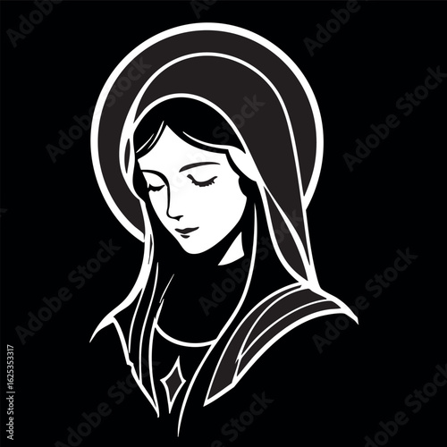 Virgin Mary Vector illustration, Mother Of God Clipart Design, mother of Jesus Art