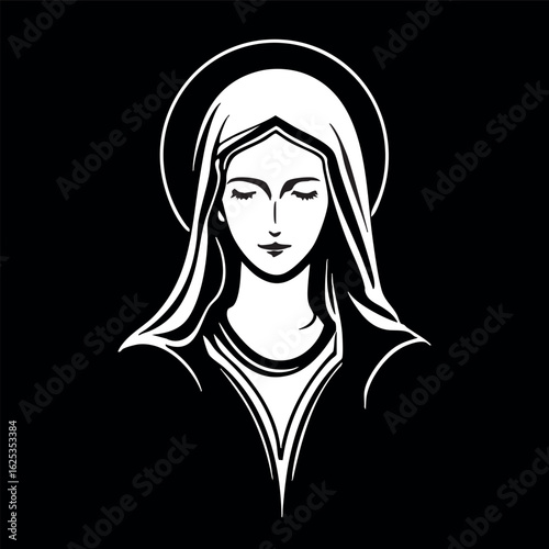 Virgin Mary Vector illustration, Mother Of God Clipart Design, mother of Jesus Art