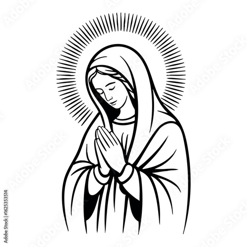 Virgin Mary Vector illustration, Mother Of God Clipart Design, mother of Jesus Art
