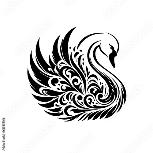 Wallpaper Mural Elegant Black Swan with Ornate Swirls and Feathers. Torontodigital.ca