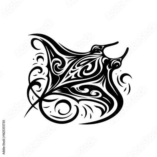 Manta Ray in Polynesian Tribal Tattoo Style.