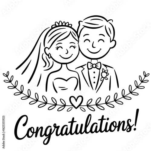 Joyful Union: A heartwarming illustration capturing the essence of marital bliss, featuring a newlywed couple's happy moment.