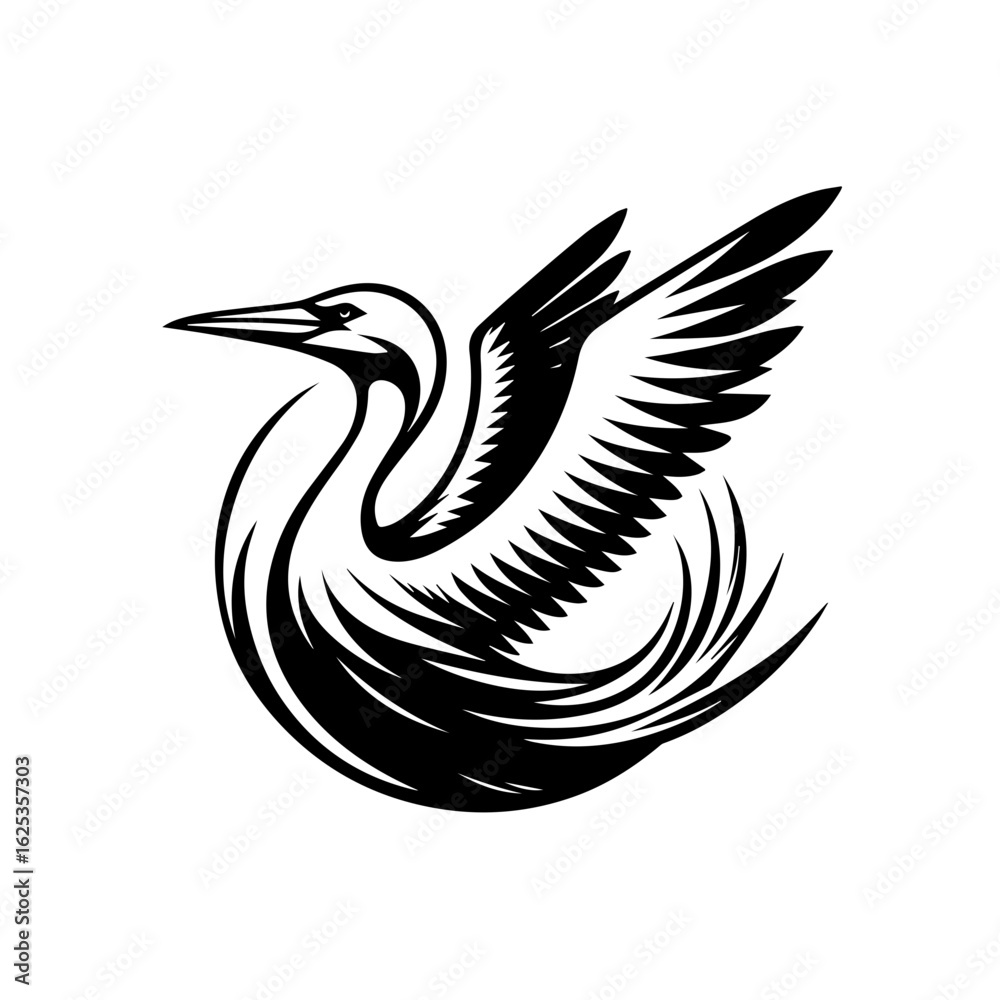 Fototapeta premium Stylized Black Heron Bird Logo Design.