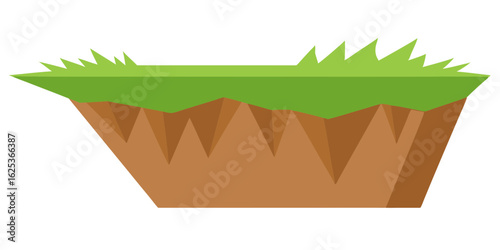 Uneven Cliffside Edge Grass Cartoon Vector Natural Landscape Design Element