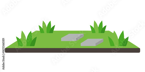Small Garden Grass Cartoon Vector with Stepping Stones for Pathways