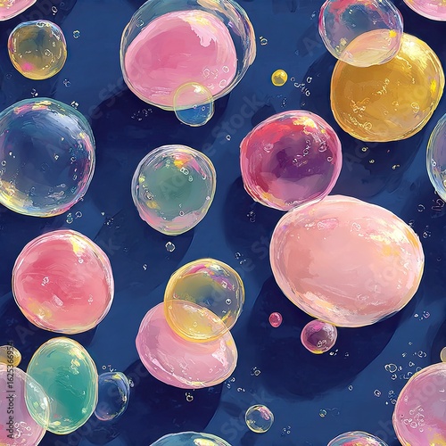 Bubbles floating freely but retaining uniformity embodying airiness in a whimsical seamless pattern