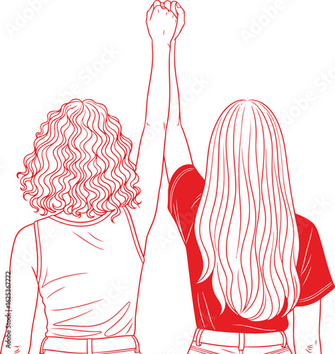Women Holding Hands Up Vector, Female Friendship Empowerment Illustration