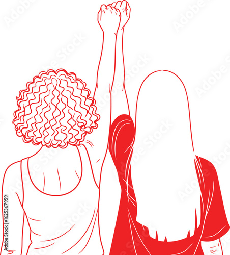 Women Holding Hands Up Vector, Female Friendship Empowerment Illustration