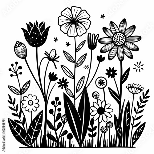 black-and-white-hand-drawn-wildflower-border--sim