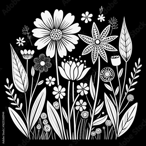 black-and-white-hand-drawn-wildflower-border--sim