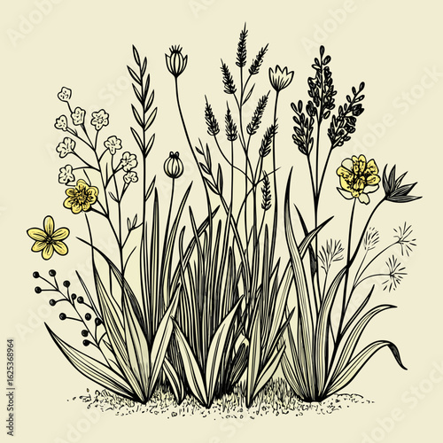 black-and-white-hand-drawn-wildflower-border--sim