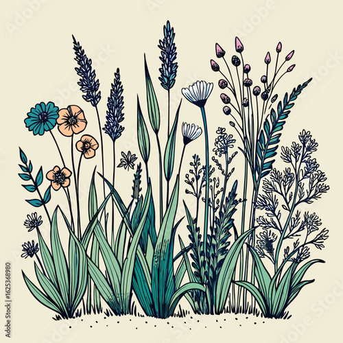 black-and-white-hand-drawn-wildflower-border--sim