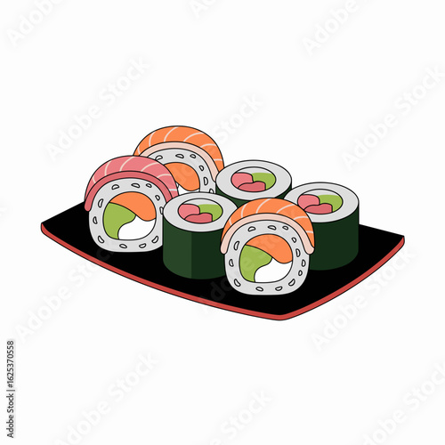 Sushi Platter Vector – Maki and Rolls in Clean Line Art