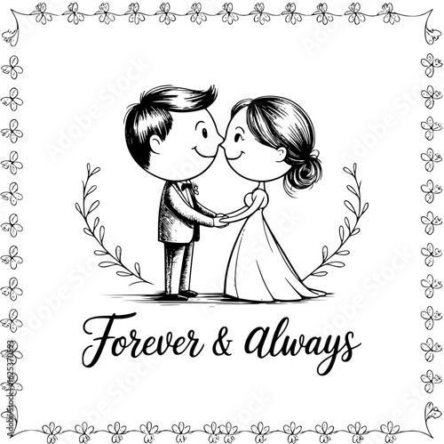 Eternal Bond: A heart warming sketch illustrates a couple's commitment, symbolising the beauty of love and lifelong union through the art of Forever and Always