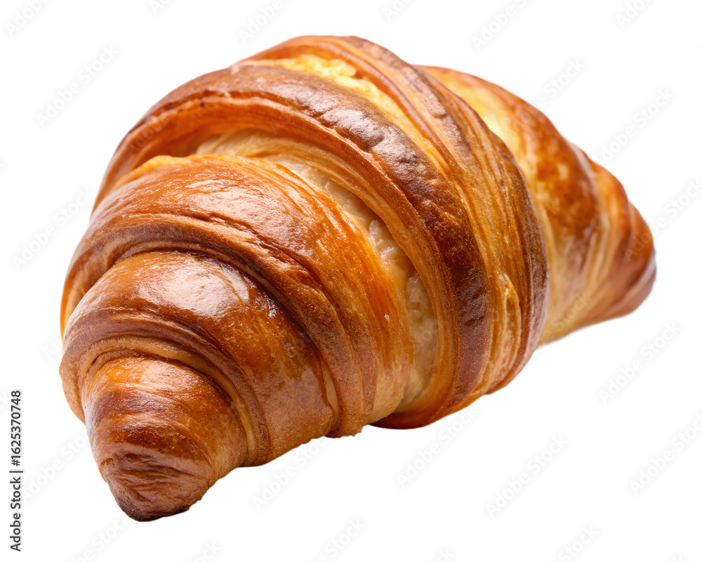 Fototapeta premium A golden brown flaky croissant, isolated on transparent background