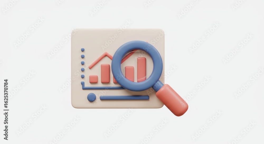 3D Rendered Business Analysis: Magnifying Glass Over Growth Chart 3D Rendered Business Analysis: Magnifying Glass Over Growth Chart