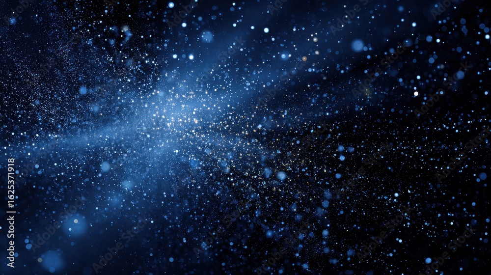 Fototapeta premium Abstract white blue particles with light shine, Dark blue background.