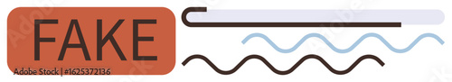 Word fake in bold with underline, curved and wavy lines suggesting authenticity scrutiny or counterfeit detection. Ideal for fraud prevention, product quality, data authenticity, awareness, warning