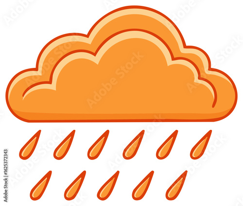 Illustration of an orange cloud with falling orange raindrops in a simple cartoon style.