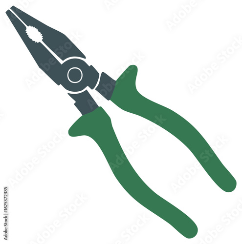 Illustration of combination pliers tool with green handles in isolated close up