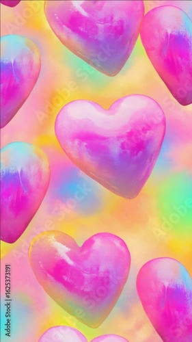 A colorful heart pattern with pink hearts. The hearts are in different sizes and are scattered throughout the 