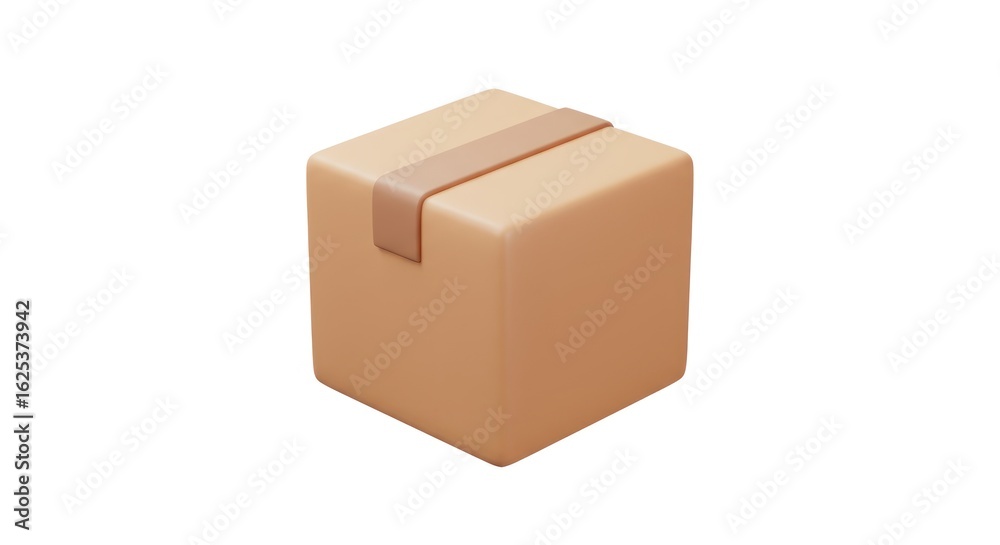 Fototapeta premium 3D Rendered Parcel Box with Brown Tape, Isolated on White Background.