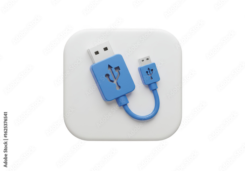 Photo of a blue usb cable with a mini usb connector is isolated on transparent background, showcasing modern technology and data transfer capabilities