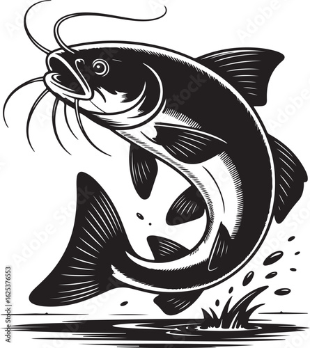 Fish silhouette vector art illustration, Shapes Collection Isolated on White Background