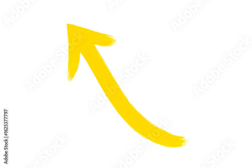 A dynamic yellow arrow painted with a thick brush curves upward to the left, symbolizing growth, energy, and forward momentum..