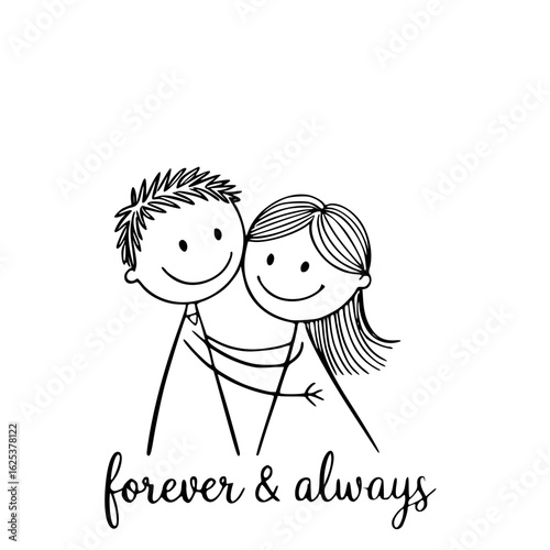 Eternal Embrace: A tender sketch depicts two stick figures, embraced in a loving hug, symbolizing the enduring nature of connection and affection and the powerful message of forever love.