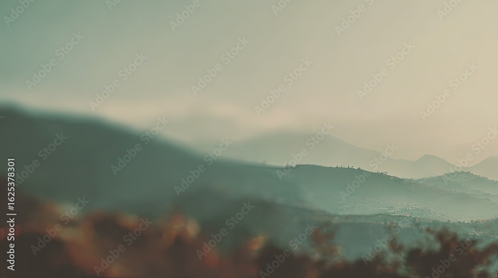 Obraz premium Misty Mountain Range Landscape at Sunrise