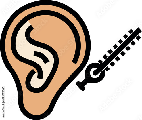 Large Ear with Zipper Detail Stylized Illustration Beige and Black on White Background