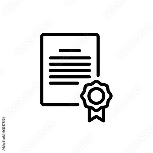 Vector icon of certificate with ribbon on white background  