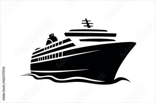 Black cruise ship sailing on water ocean liner vessel