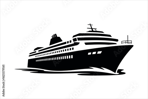 Black cruise ship sailing through white water ocean liner