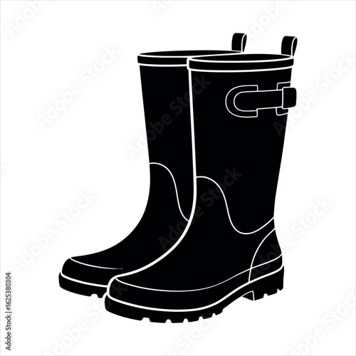 Black rubber boots with buckle detail wellington rain boots