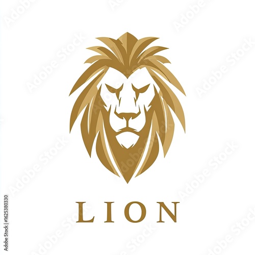 Unique and fierce lion head as an emblem elegant typography below golden tones corporate identity design animal logo isolated on white background