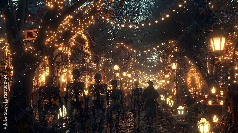 Naklejka premium Magical Halloween Night Skeleton Procession