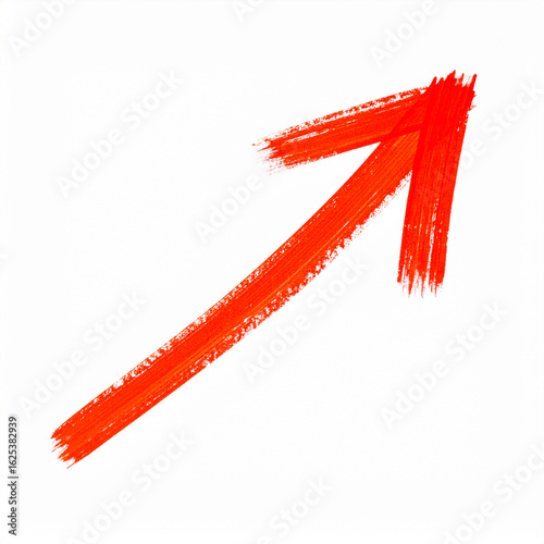 A bold red arrow painted with a thick brush curves upward to the right, symbolizing progress, success, growth, and motivation.